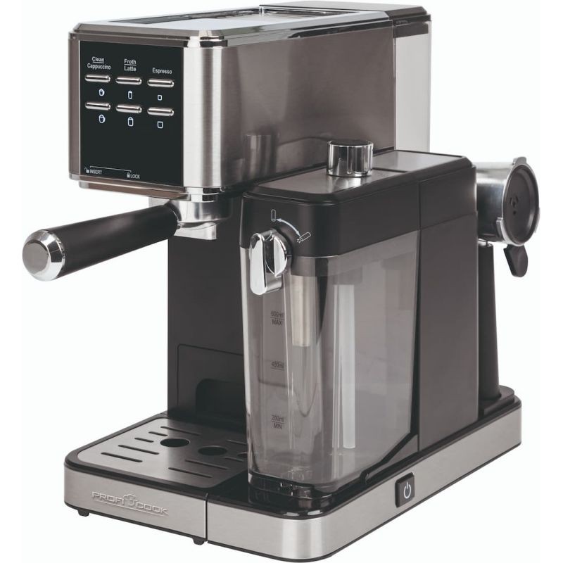 Machine à café expresso 20 Bar avec fonction mousseur à lait Inox Proficook PC-ES/KA1266-inox